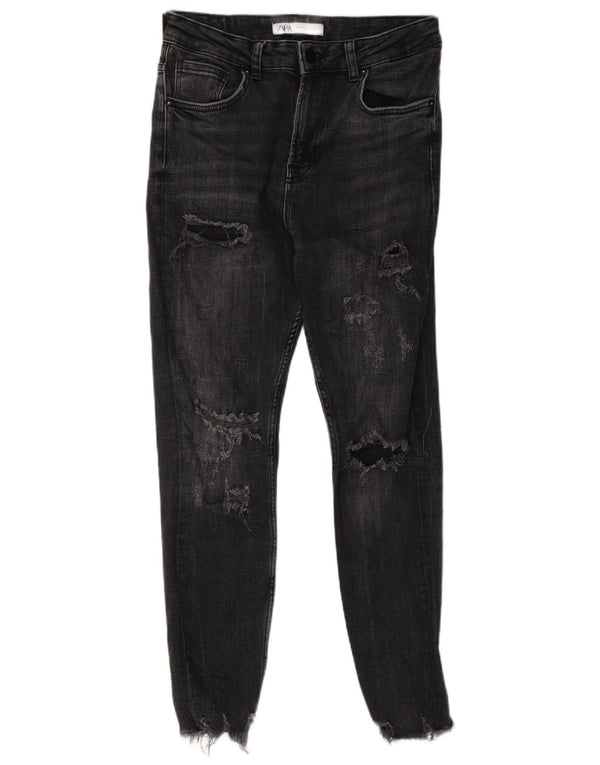 Jeans skinny invecchiati da uomo Zara EU 38 piccoli W30 L26 neri