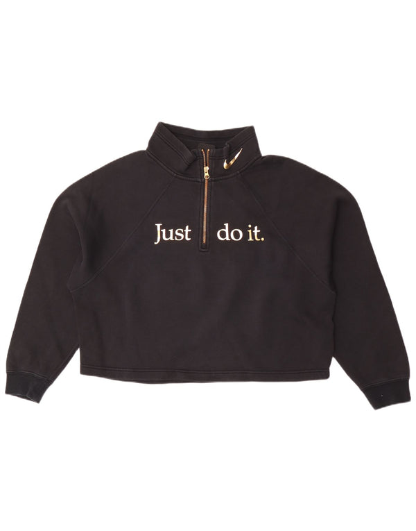 Felpa da donna con collo con zip e grafica corta Nike, maglione, taglia UK 16, grande, nera