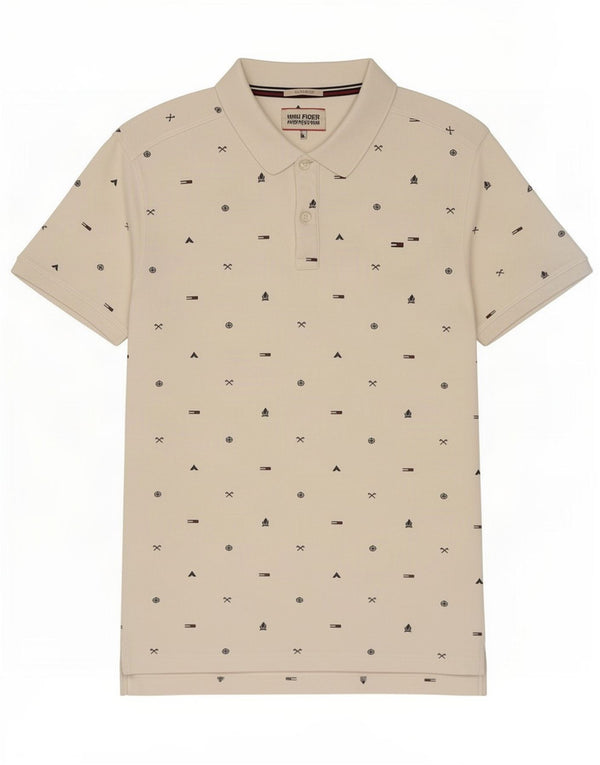 Polo da uomo slim fit grafica Tommy Hilfiger grande in cotone bianco sporco