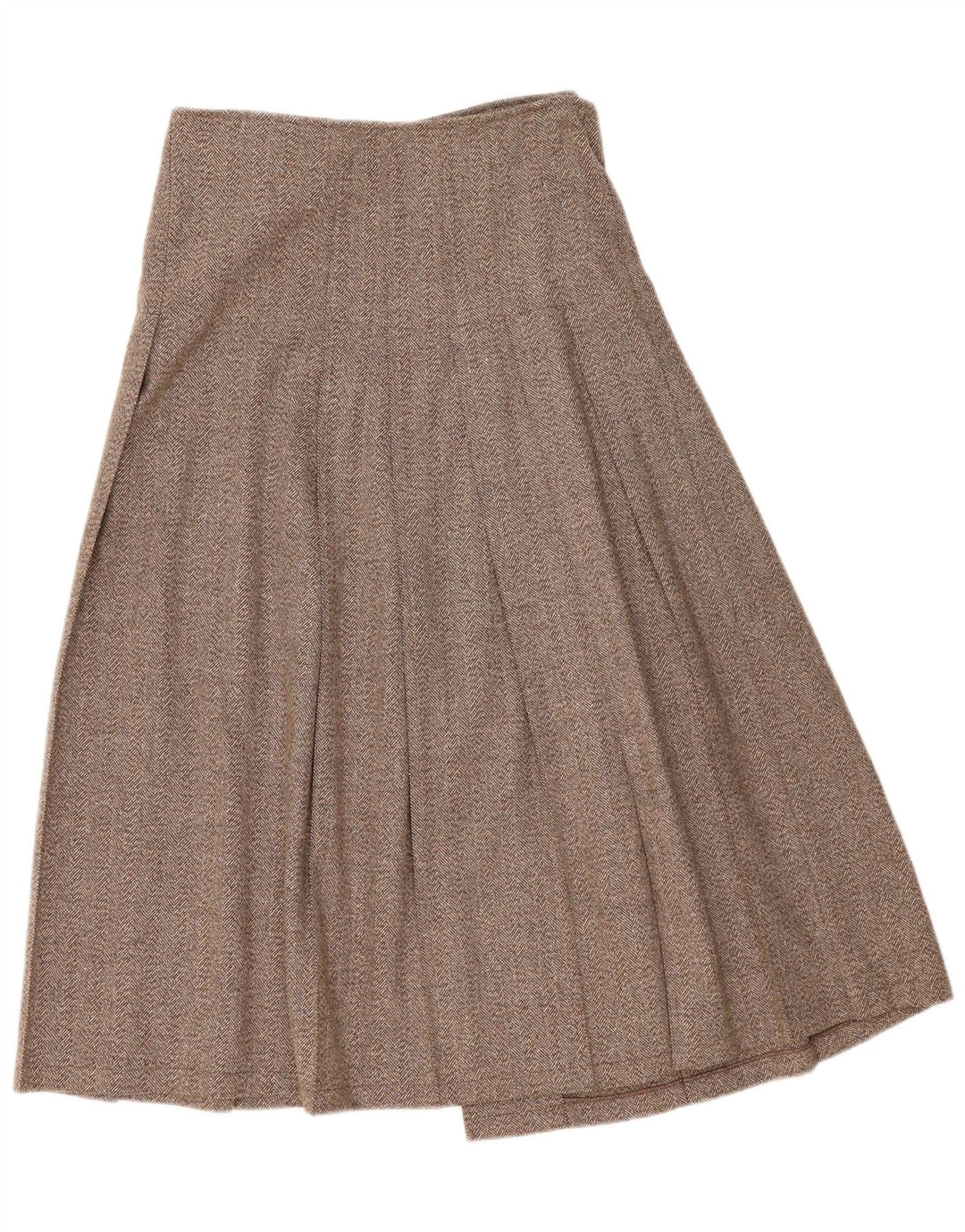 Gonna a portafoglio a pieghe vintage da donna IT 44 media W30 marrone a spina di pesce