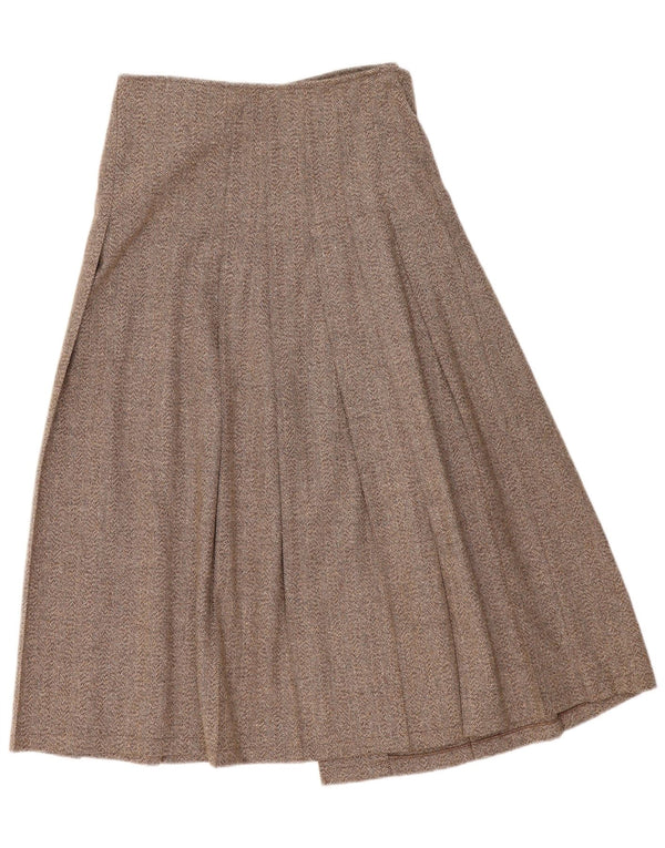 Gonna a portafoglio a pieghe vintage da donna IT 44 media W30 marrone a spina di pesce
