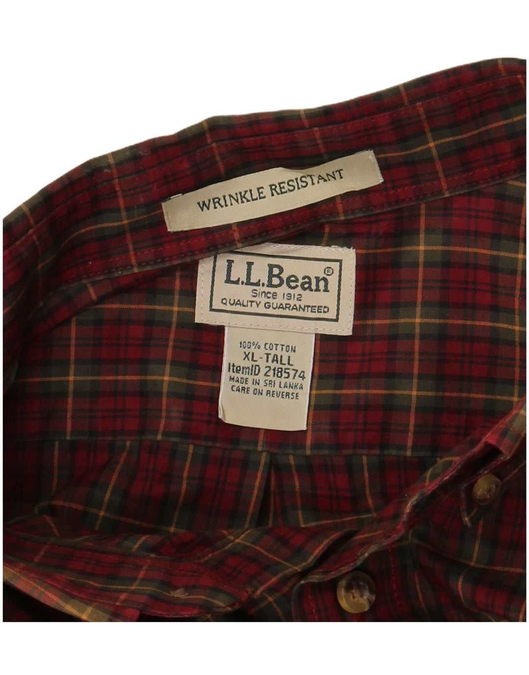 Camicia alta da uomo L.L.Bean XL in cotone a quadri bordeaux
