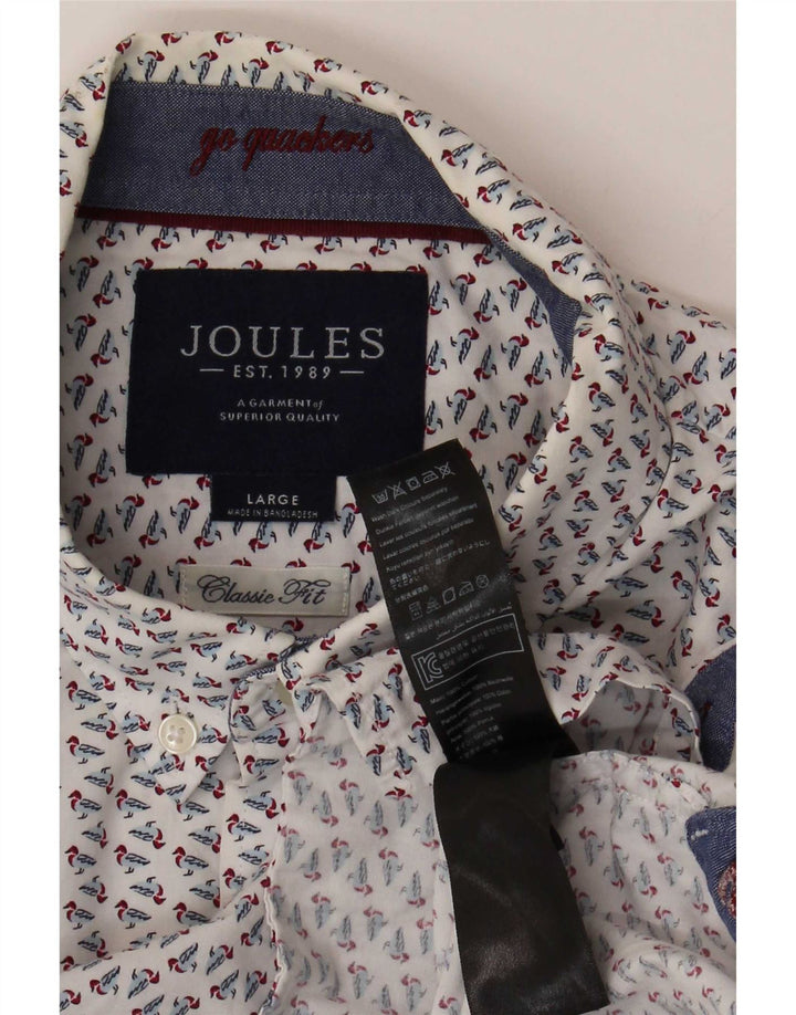 Joules Camicia da uomo con vestibilità classica, modello astratto, grande cotone bianco