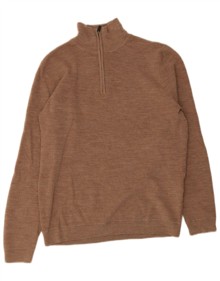 Maglione da uomo con collo con zip Superdry, grande lana merino marrone