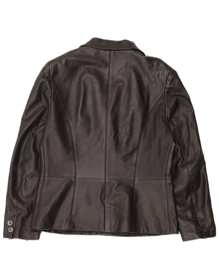 Giacca blazer in pelle vintage da donna a 3 bottoni IT 48 XL in pelle nera