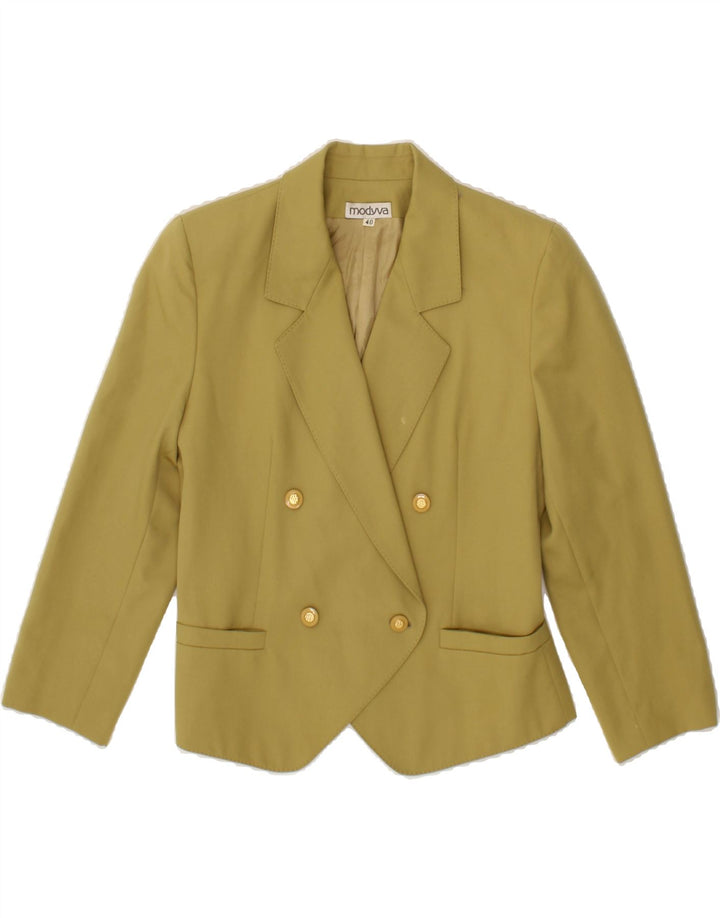 MODYVA Womens 3/4 Sleeve Double Breasted Blazer Jacket IT 40 Small Khaki Vintage Modyva and Second-Hand Modyva from Messina Hembry 