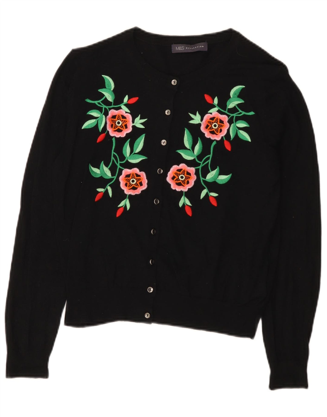 Maglione cardigan corto da donna Marks & Spencer UK 12 medio nero floreale