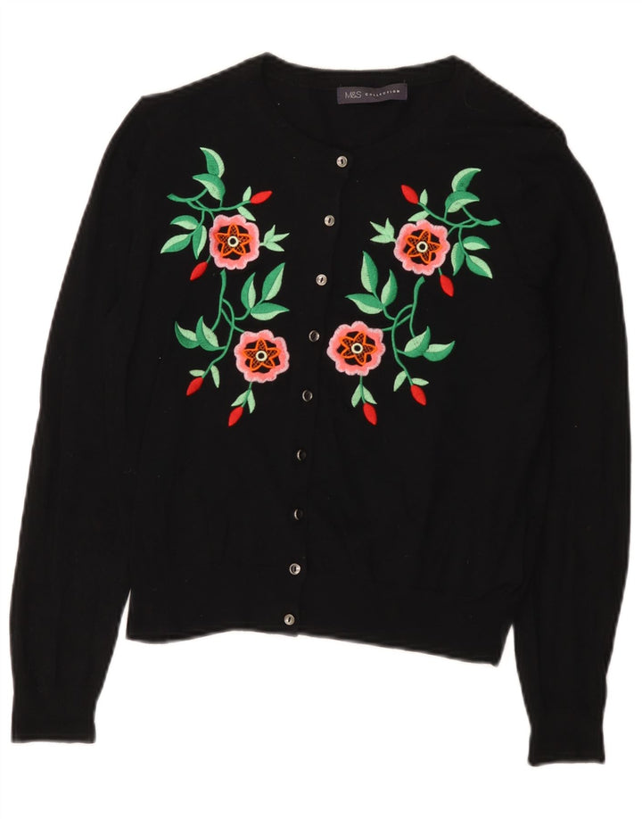 Maglione cardigan corto da donna Marks & Spencer UK 12 medio nero floreale