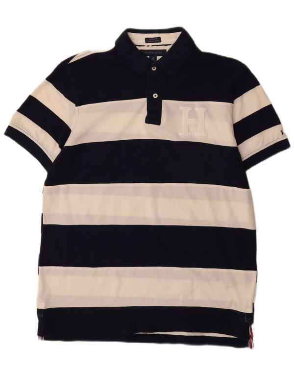 Polo da uomo su misura Tommy Hilfiger, taglia grande, in cotone a righe blu navy