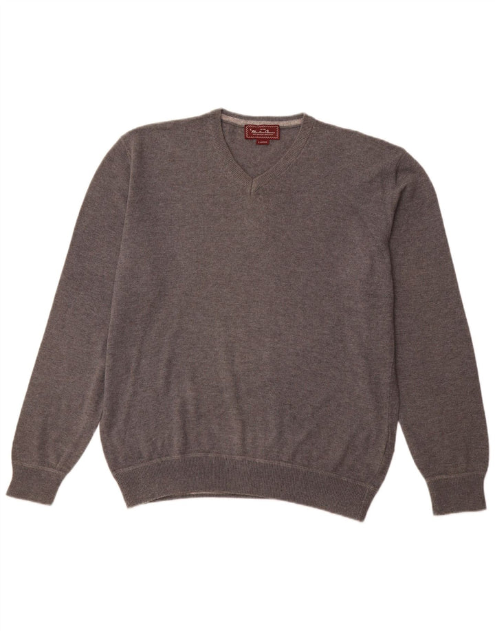 MARLBORO CLASSICS Maglione da uomo con scollo a V XL in lana grigia