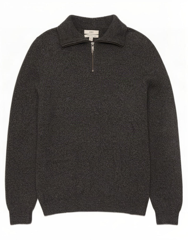 Maglione maglione con zip da uomo Marks & Spencer grigio medio