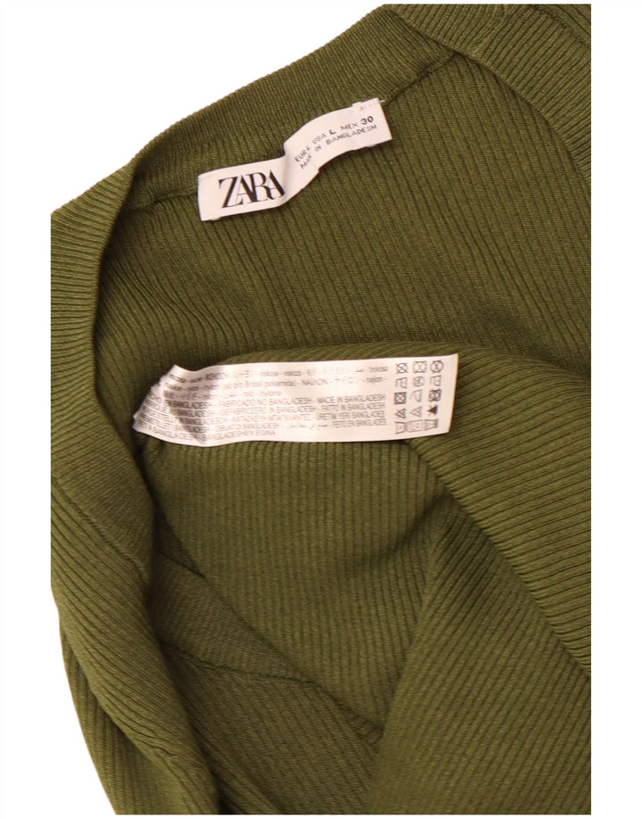 ZARA Top Corto da Donna a Maniche Lunghe UK 14 Large in Viscosa Cachi
