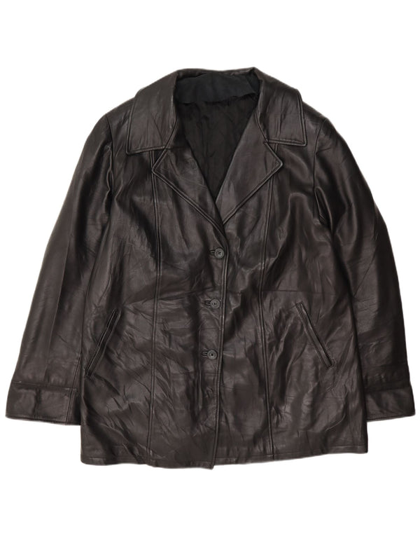 Giacca blazer vintage da donna in pelle a 3 bottoni UK 18 XL nera