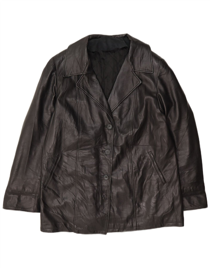 Giacca blazer vintage da donna in pelle a 3 bottoni UK 18 XL nera