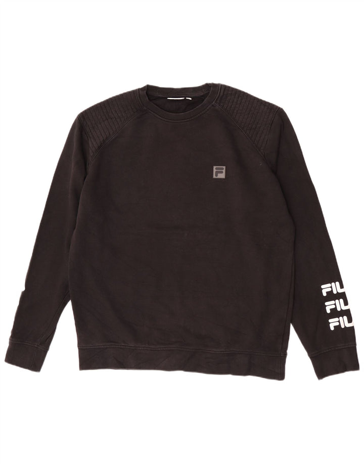 Felpa da uomo con vestibilità regolare grafica Fila, maglione grande, cotone nero