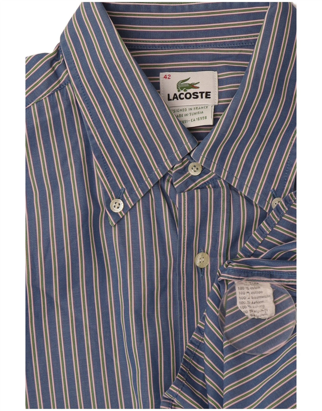 Camicia da uomo LACOSTE taglia 42 grande cotone a righe blu