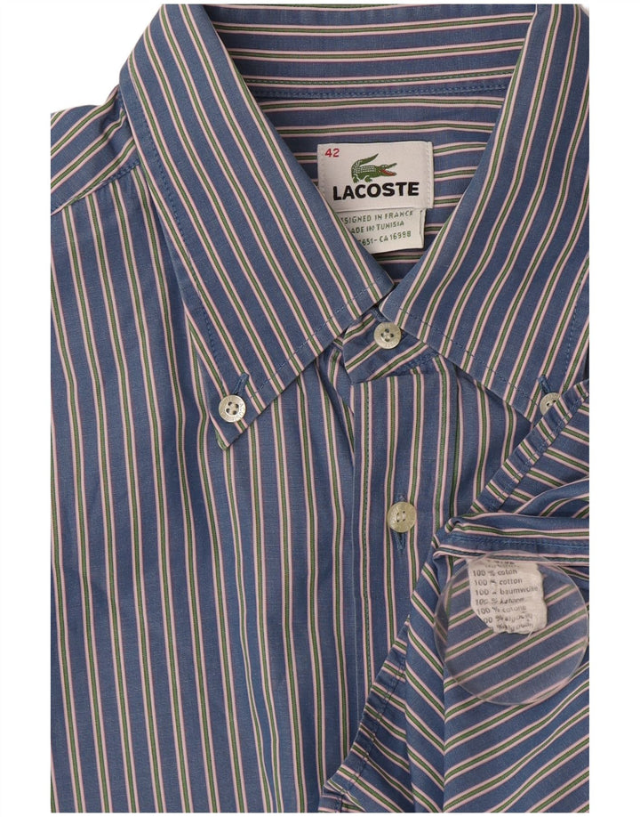 Camicia da uomo LACOSTE taglia 42 grande cotone a righe blu