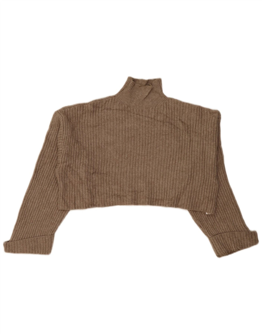 Maglione corto oversize con collo dolcevita da donna Zara UK 14 Beige medio