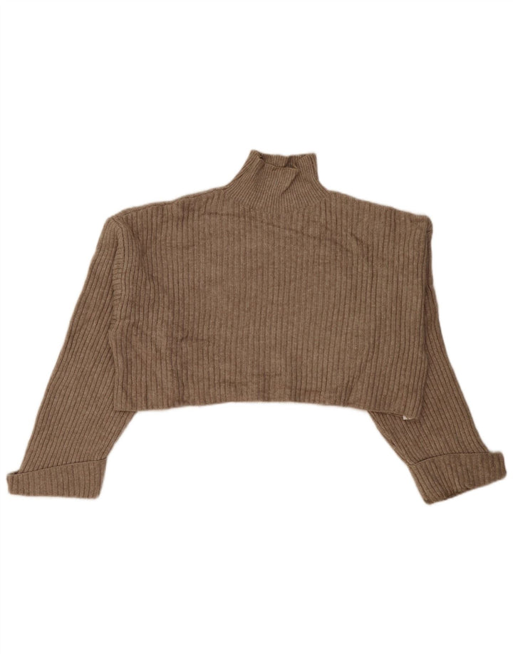 Maglione corto oversize con collo dolcevita da donna Zara UK 14 Beige medio