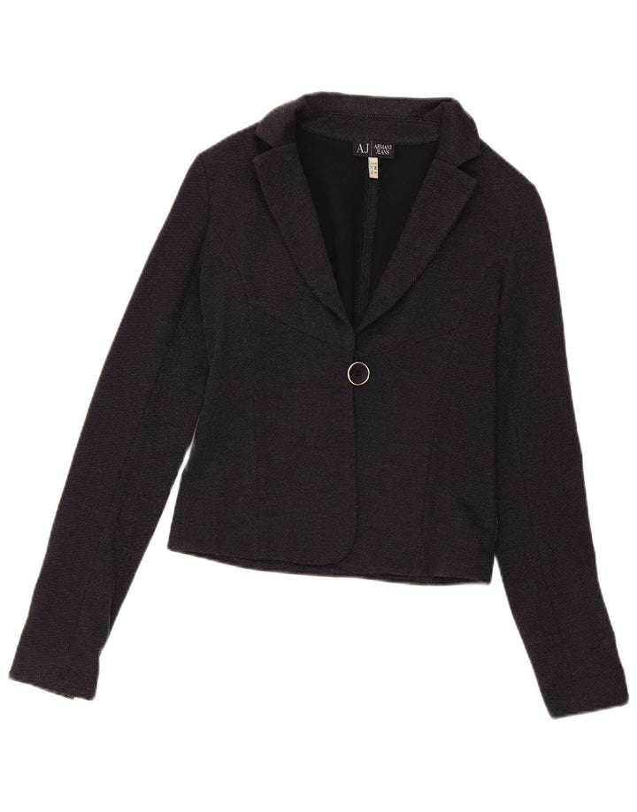 ARMANI JEANS Womens Crop 1 Button Blazer Jacket EU 40 Medium Navy Blue
