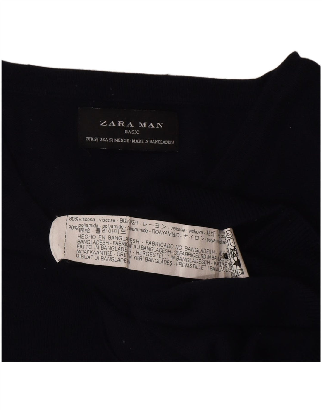 Maglione Zara da uomo con scollo a V piccolo classico in viscosa blu navy