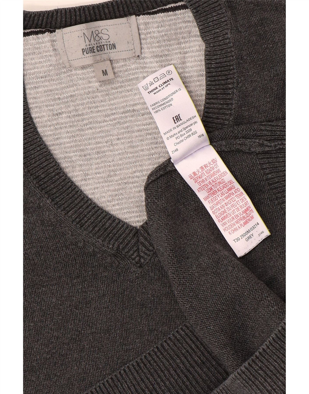 Maglione da uomo con scollo a V Marks & Spencer in cotone grigio medio