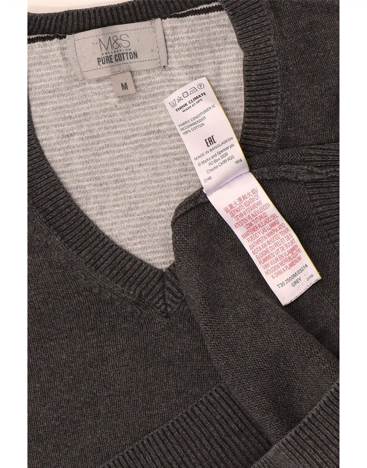 Maglione da uomo con scollo a V Marks & Spencer in cotone grigio medio
