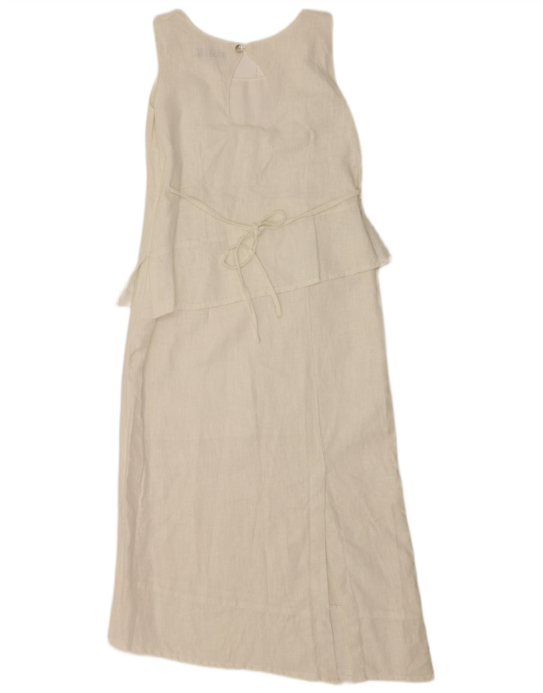 Abito asimmetrico senza maniche da donna vintage IT 44 Lino bianco medio