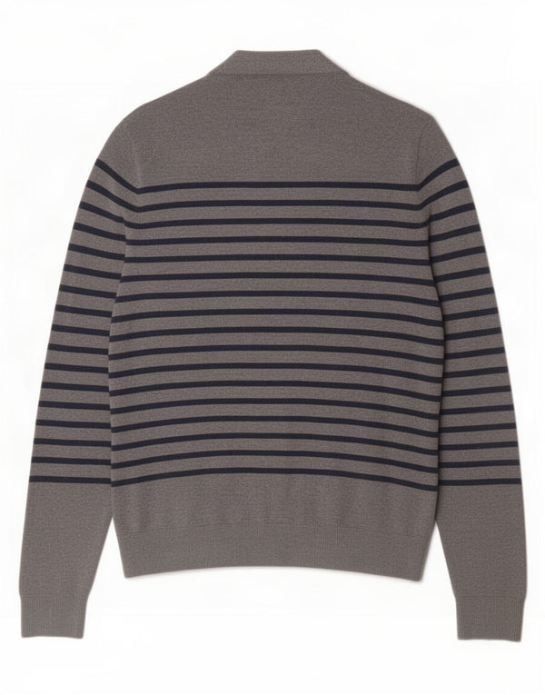 Tommy Hilfiger Mens Cardigan Sweater Medium Grey Striped Cotton