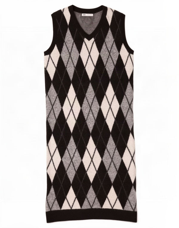 Abito maglione senza maniche Zara da donna UK 14 medio nero a rombi/diamante