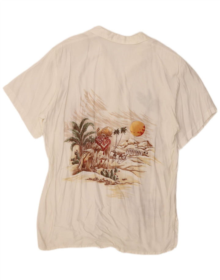 Camicia a maniche corte vintage da donna con motivo astratto deserto UK 16 grande bianca