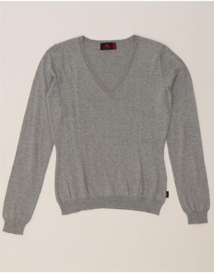 KAPPA Womens V-Neck Jumper Sweater UK 10 Small Grey Cotton Vintage Kappa and Second-Hand Kappa from Messina Hembry 