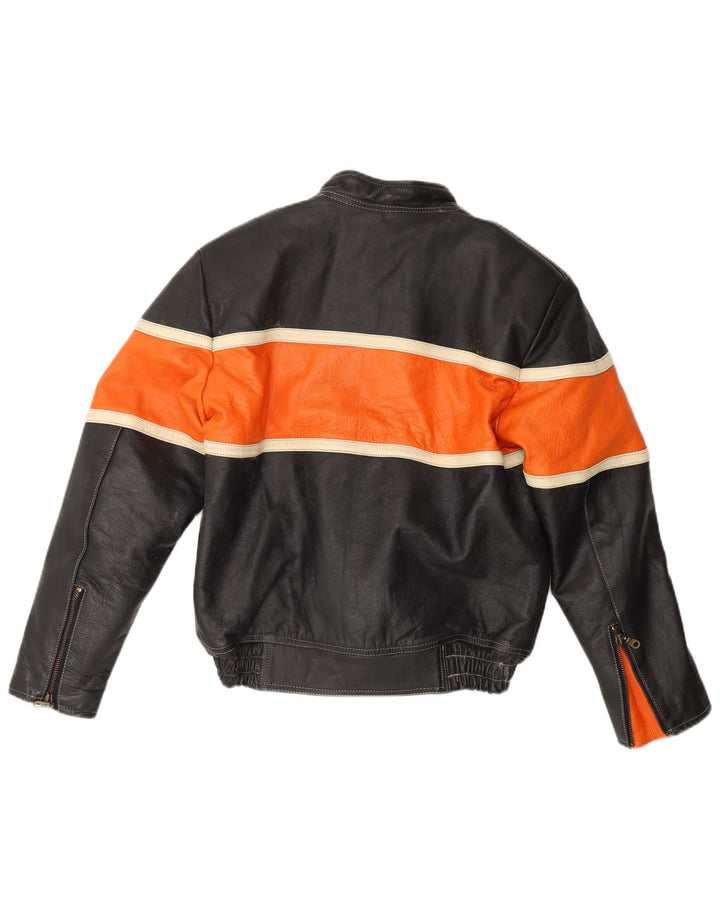 Giacca da motociclista in pelle da uomo vintage UK 38 Pelle color block media nera