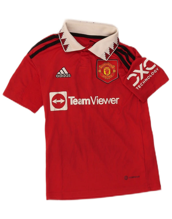 Polo grafica ADIDAS per ragazzi del Manchester United, 7-8 anni, color block rosso