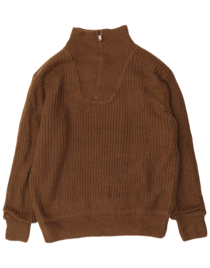 Maglione da uomo VINTAGE con zip e collo IT 52/54 Large Marrone Poliacrilico