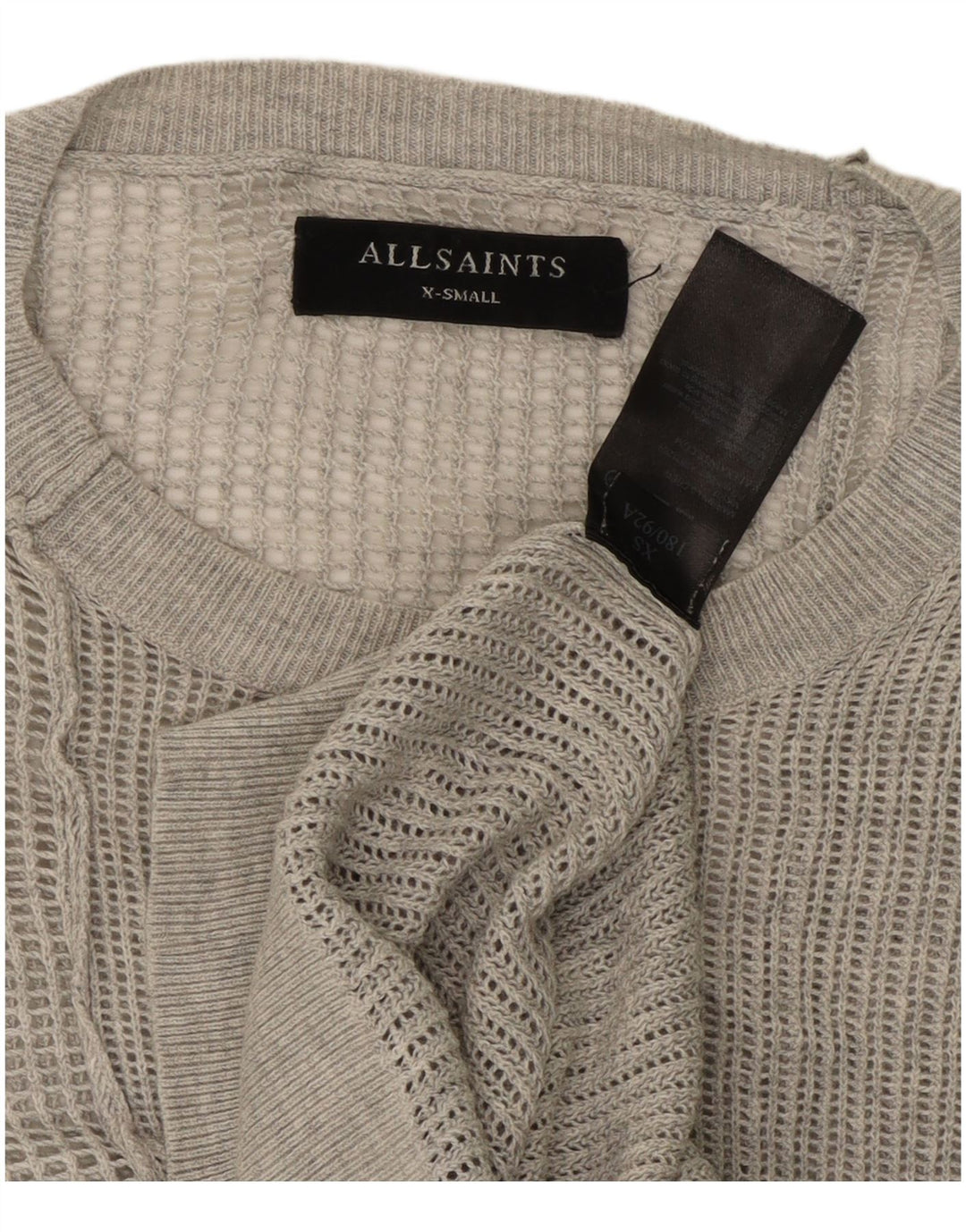 ALL SAINTS Maglione da uomo girocollo trasparente XS in cotone grigio