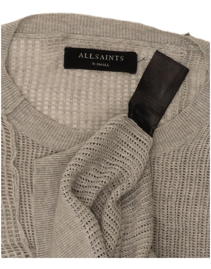 ALL SAINTS Maglione da uomo girocollo trasparente XS in cotone grigio