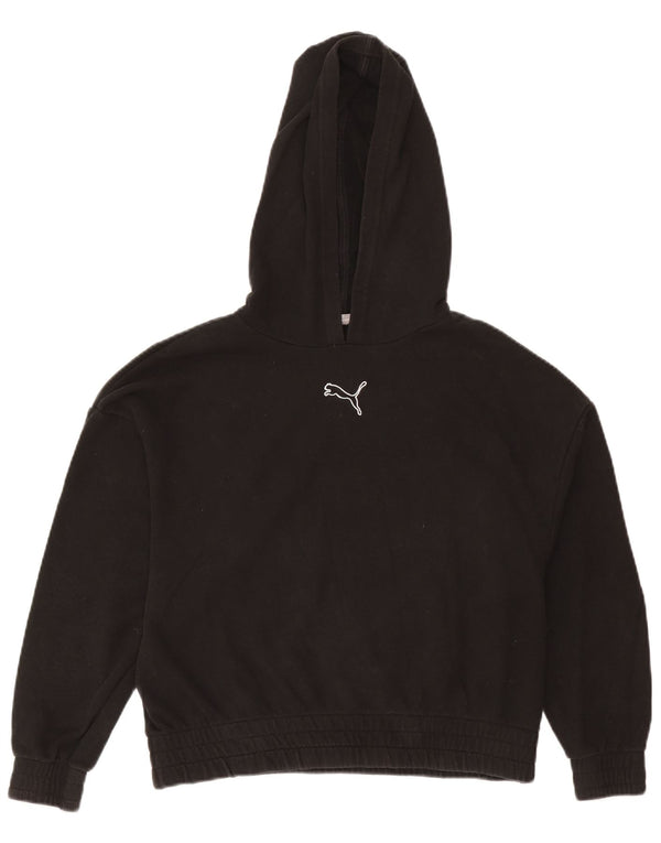 Puma Womens Crop Hoodie Jumper UK 14 Medium Black Cotton