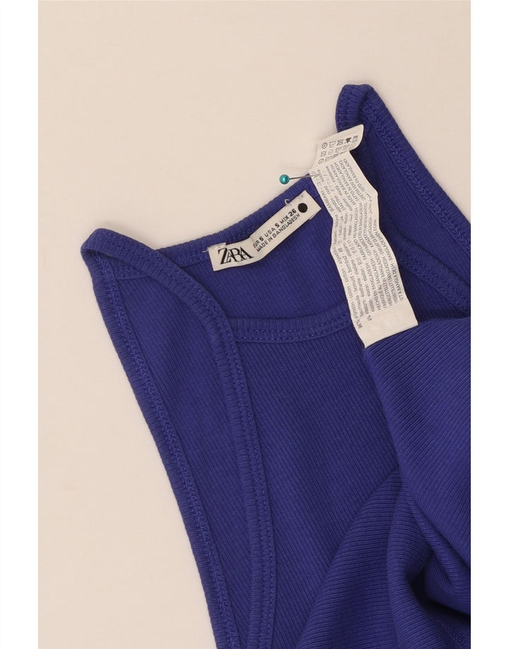 Top corto da donna Zara UK 8 piccolo cotone blu