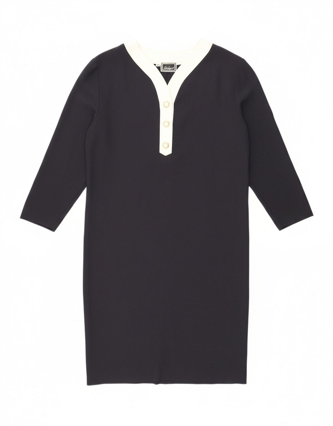 LUISA SPAGNOLI Womens 3/4 Sleeve Basic Dress IT 48 XL Navy Blue Vintage Luisa Spagnoli and Second-Hand Luisa Spagnoli from Messina Hembry 