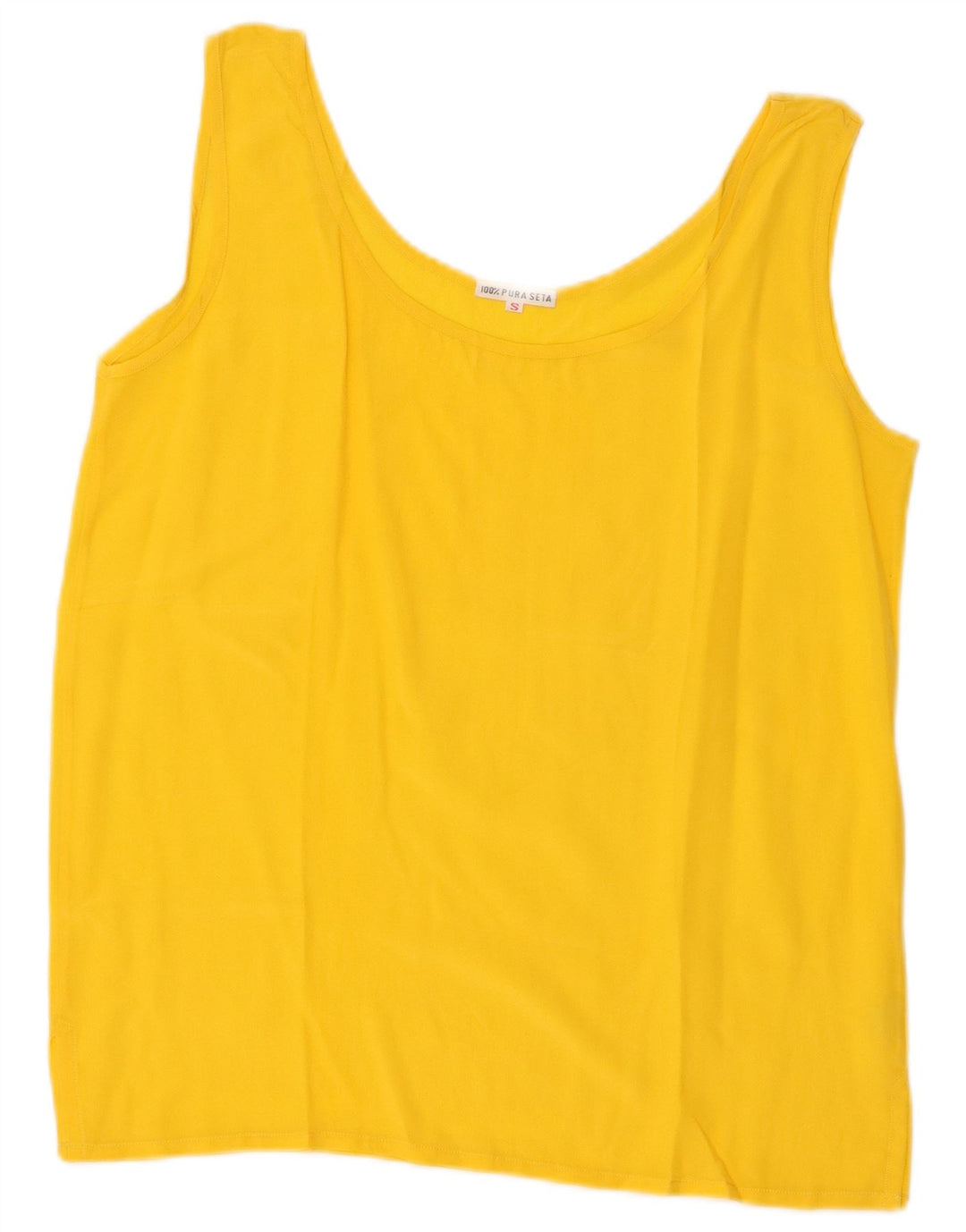 Top camicetta senza maniche vintage da donna UK 10 piccola seta gialla