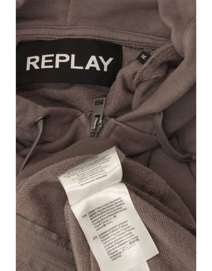 Maglione con cappuccio e zip da uomo Replay in cotone grigio medio