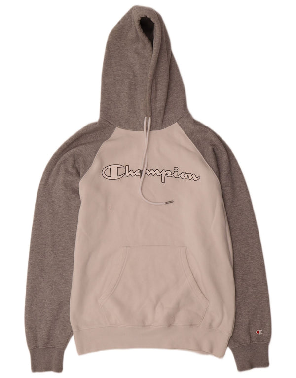 Felpa con cappuccio grafica da uomo Champion, cotone color block bianco medio