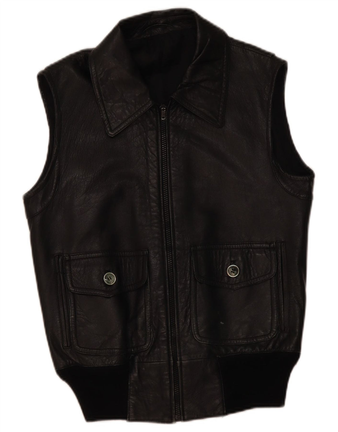 Gilet in pelle da uomo vintage UK 36 piccolo in pelle nera