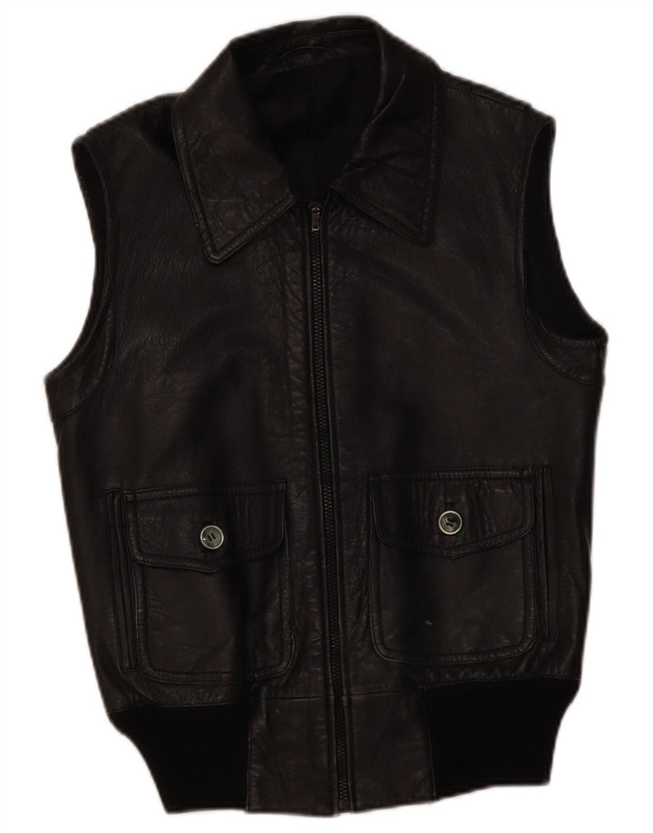 Gilet in pelle da uomo vintage UK 36 piccolo in pelle nera