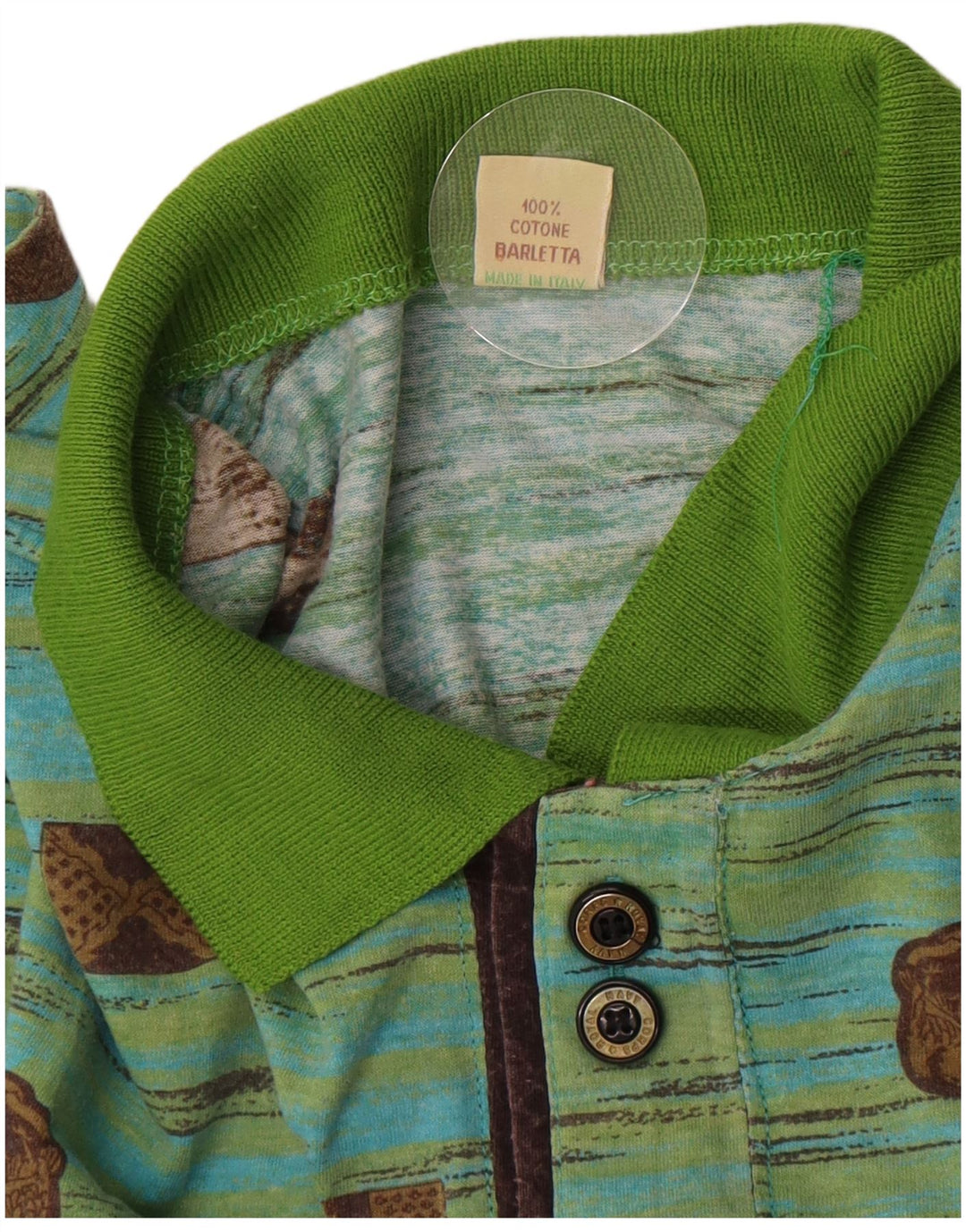Polo vintage da uomo IT 48 in cotone geometrico verde medio