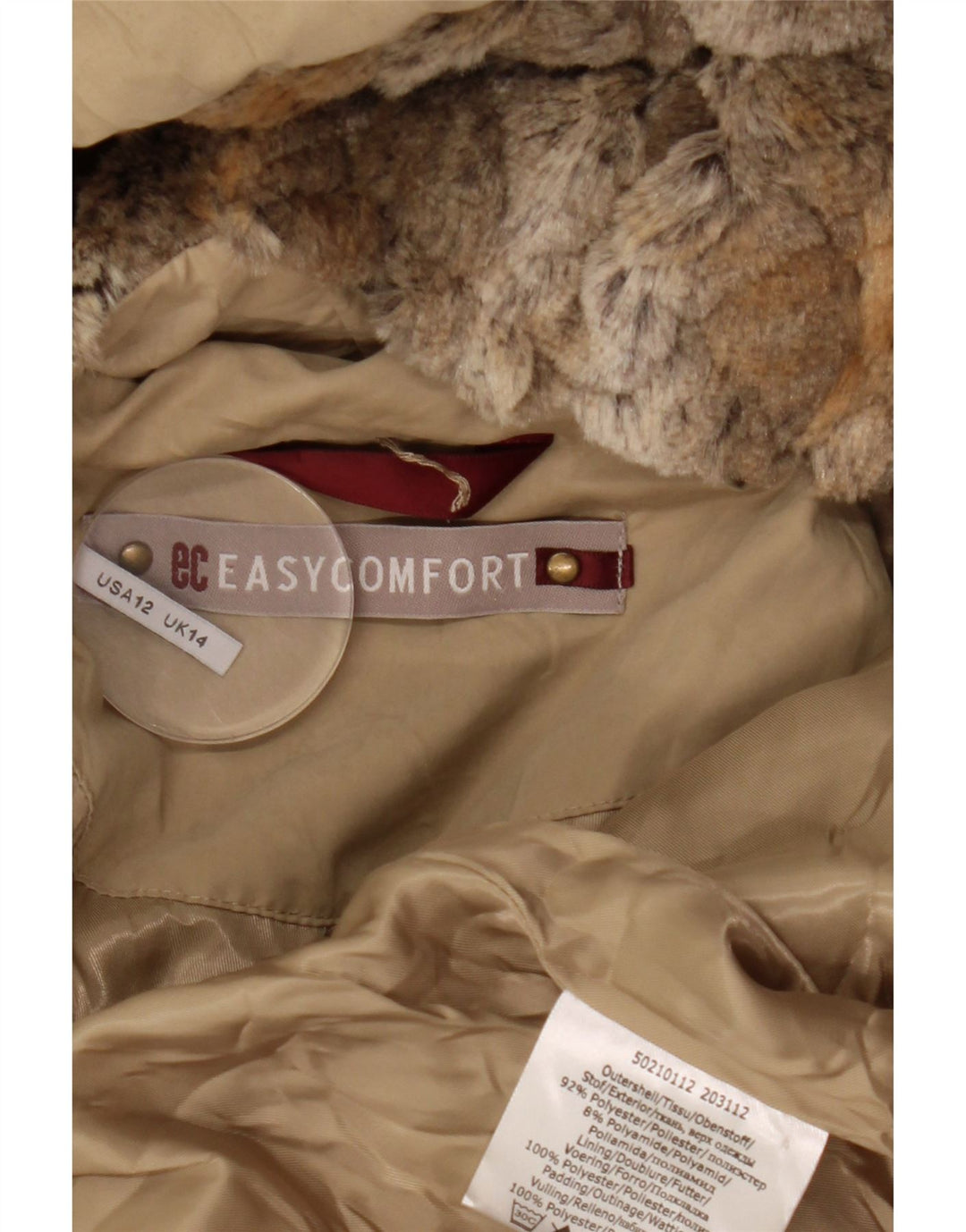 Cappotto imbottito con cappuccio da donna Easy Comfort UK 14 Large Beige Poliestere