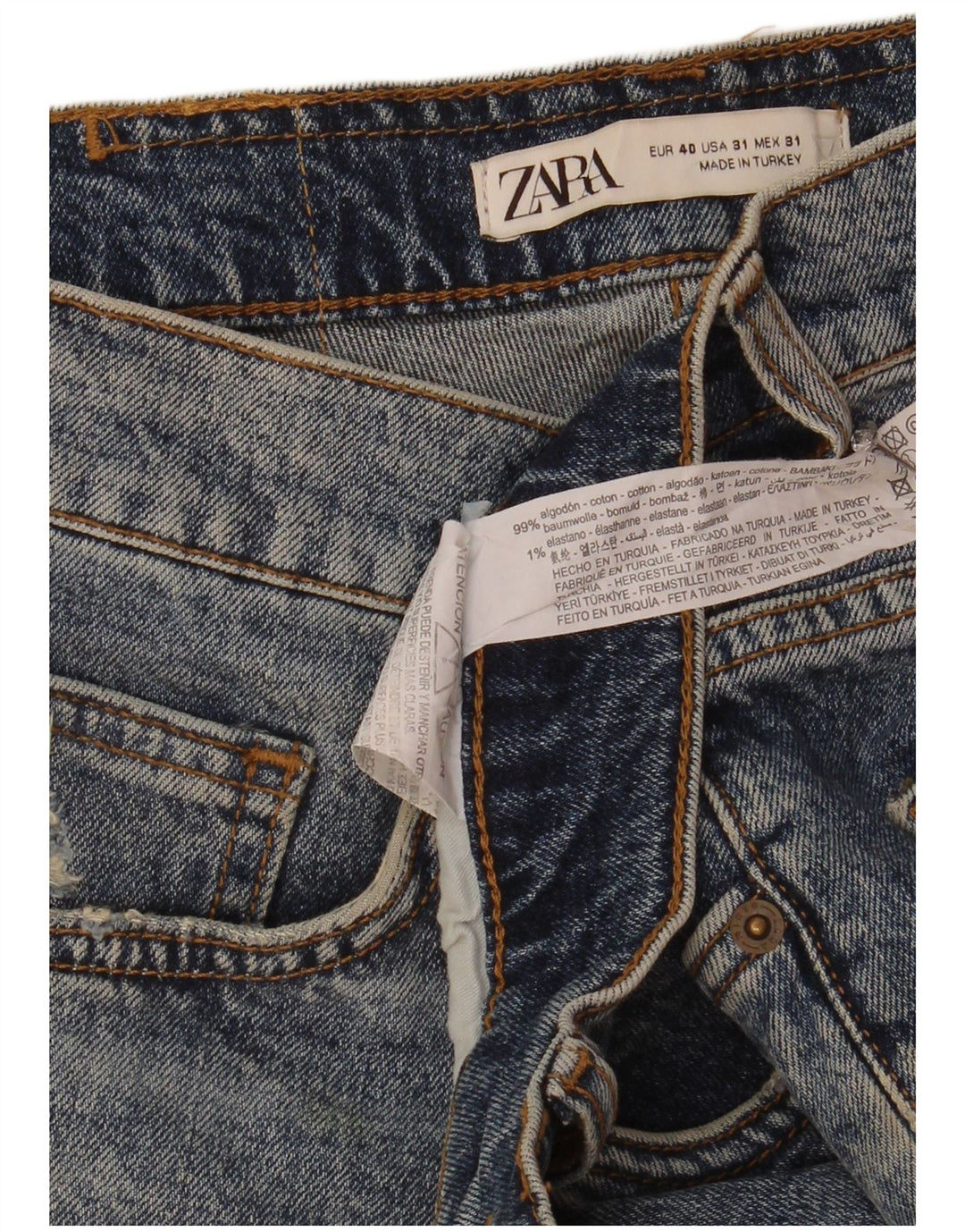 Pantaloncini in denim invecchiato da uomo Zara EU 40 medio W31 cotone blu