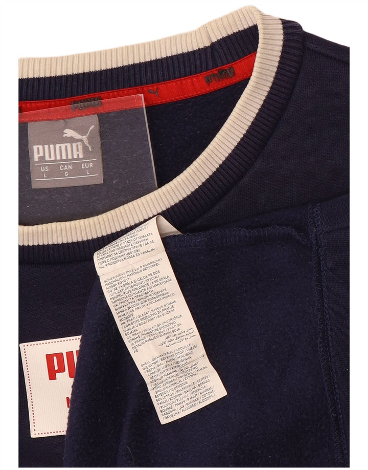 Puma Felpa grafica da uomo Maglione grande blu navy in cotone color block