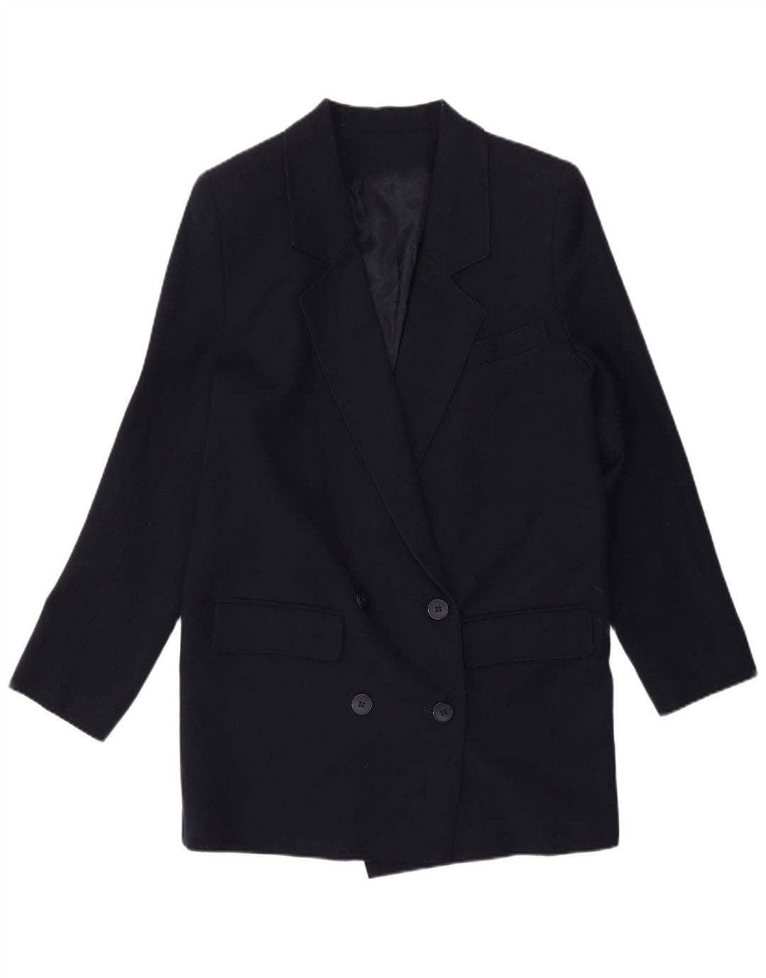 Giacca blazer doppiopetto vintage da donna UK 10 piccola blu navy